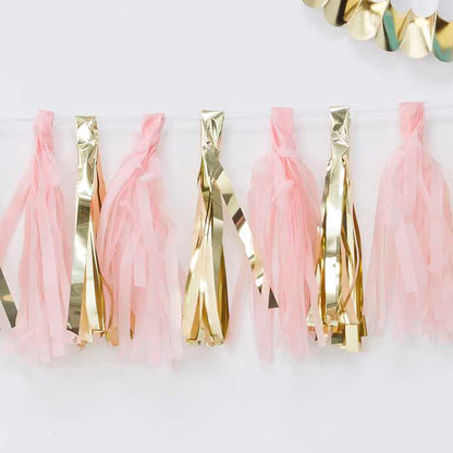 Pink & Gold Paper Tassel Bunting Banner Party Decoration