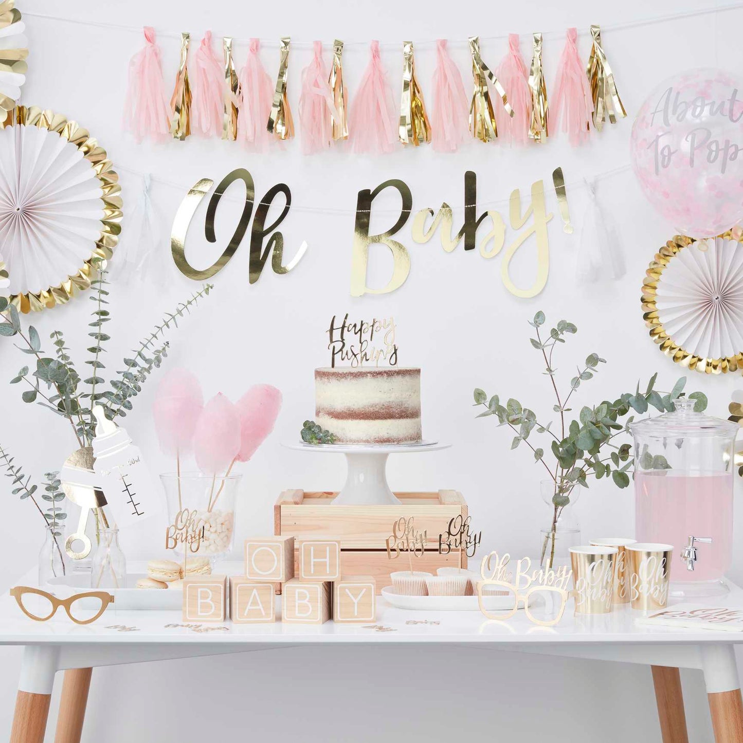 Pink & Gold Paper Tassel Bunting Banner Party Decoration