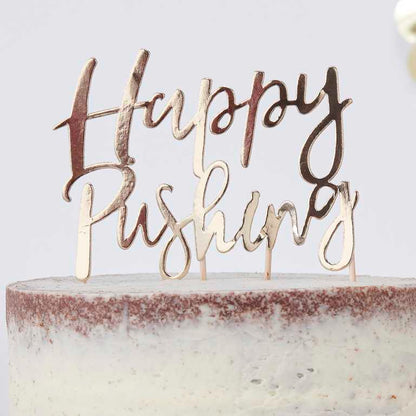 Happy Pushing Funny Gender Reveal Baby Shower Cake Topper