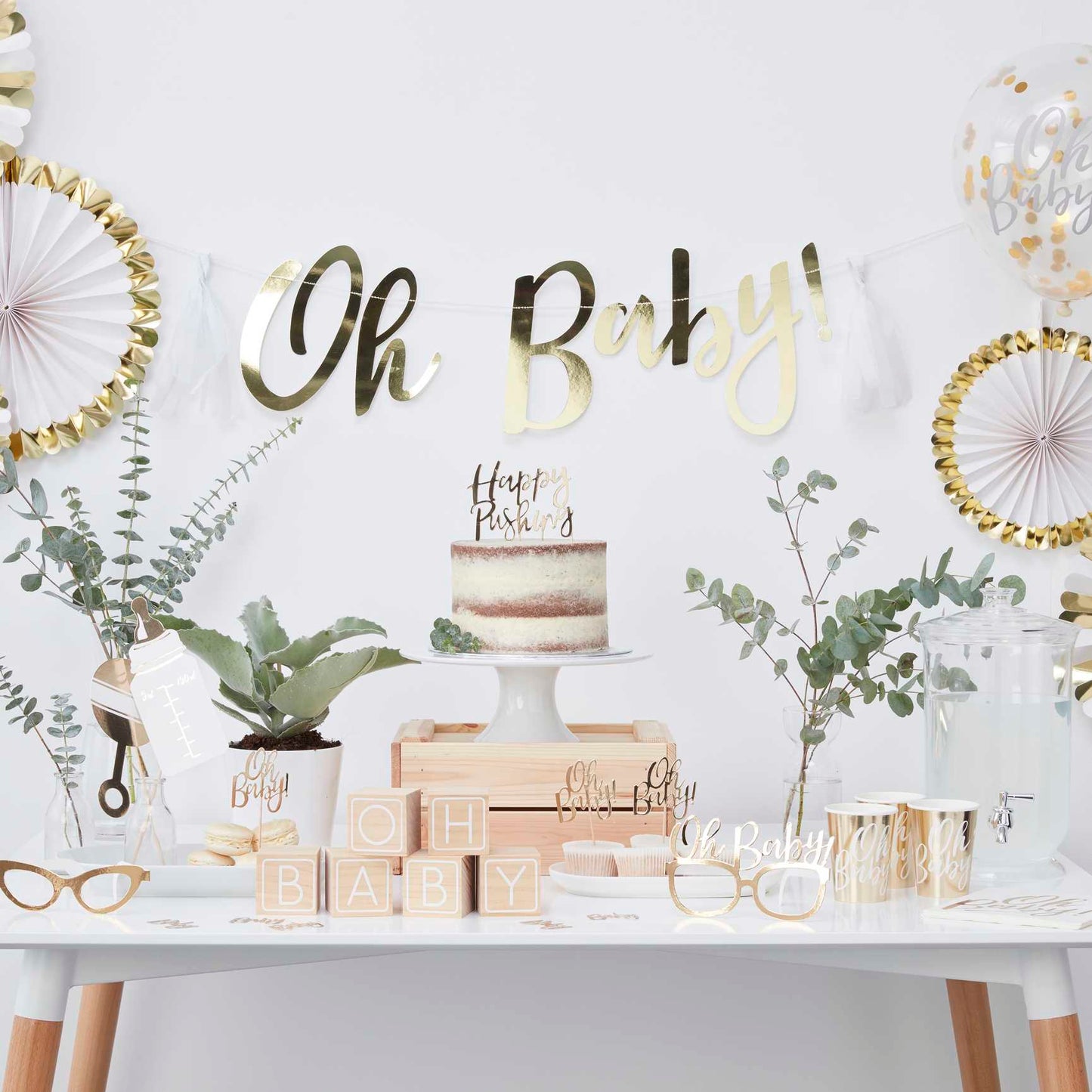 Oh Baby Gold Baby Shower Bunting Banner Decoration