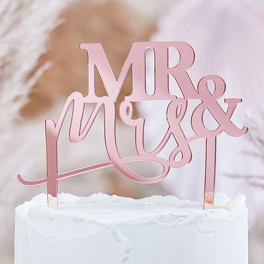 Rose Gold Acrylic Mr & Mrs Wedding Cake Topper