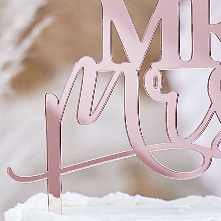 Rose Gold Acrylic Mr & Mrs Wedding Cake Topper