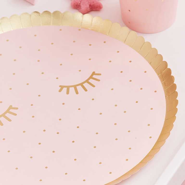 Pamper Party Pink & Gold Eyelashes Paper Party Plates