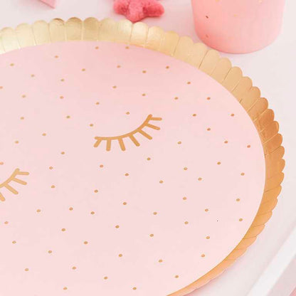 Pamper Party Pink & Gold Eyelashes Paper Party Plates