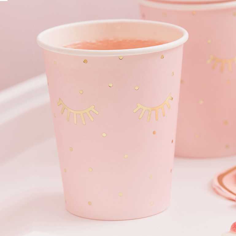 Pamper Party Pink & Gold Eyelash Paper Party Cups