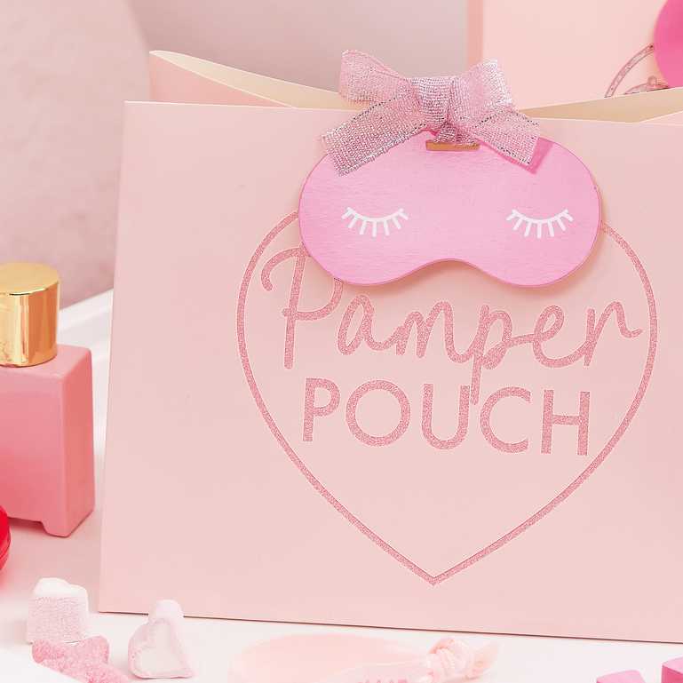 Pamper Pouch Pink Glitter Paper Party Bags