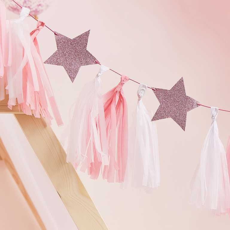 Pamper Party Pink Glitter Tassel Bunting Banner Decoration