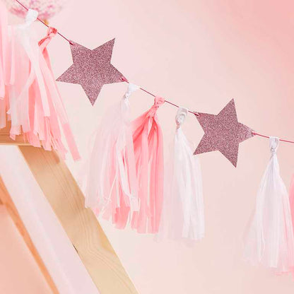 Pamper Party Pink Glitter Tassel Bunting Banner Decoration