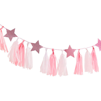 Pamper Party Pink Glitter Tassel Bunting Banner Decoration