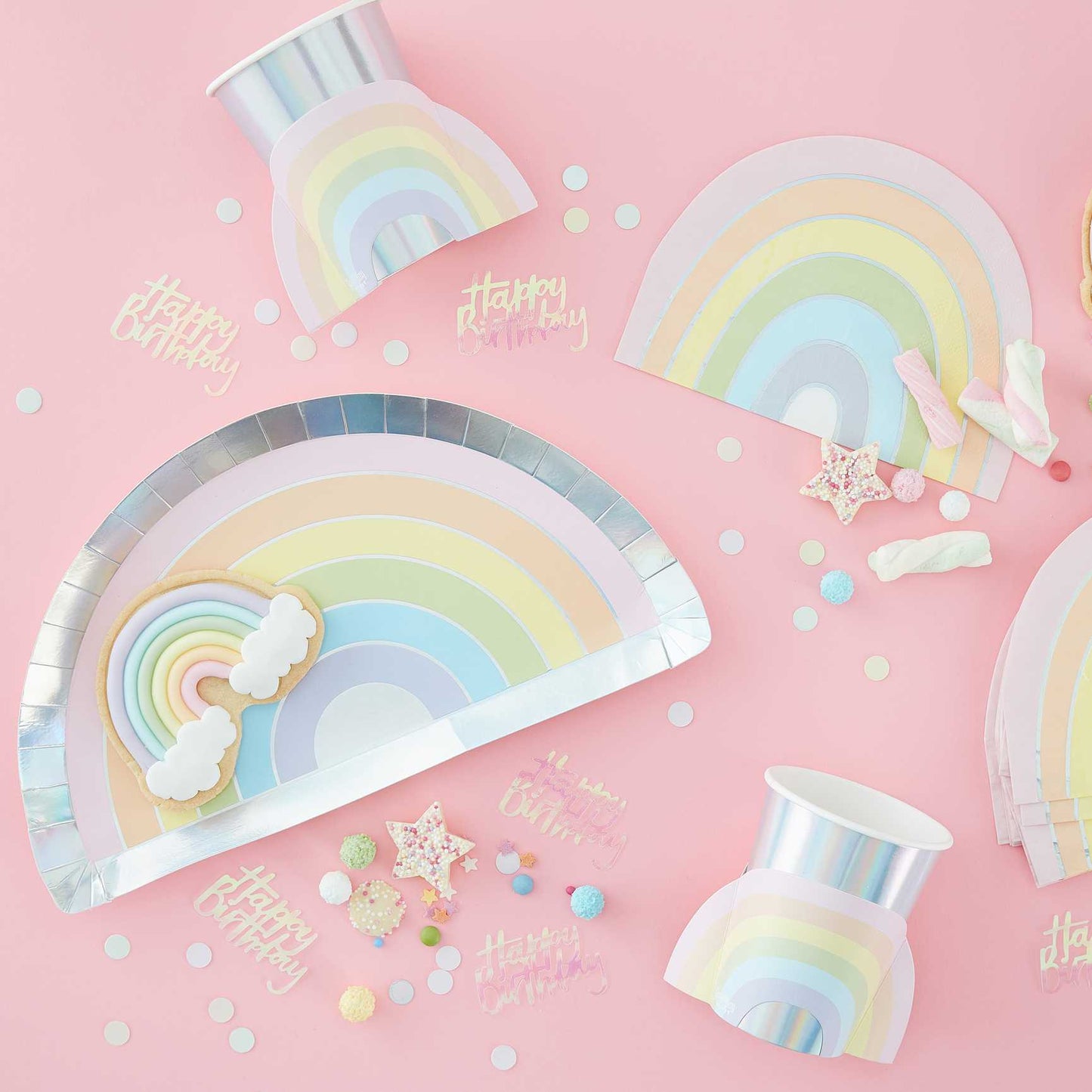 Pastel Rainbow Iridescent Holographic 3D Paper Party Cups