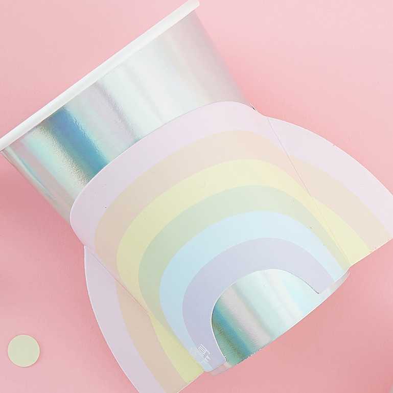 Pastel Rainbow Iridescent Holographic 3D Paper Party Cups