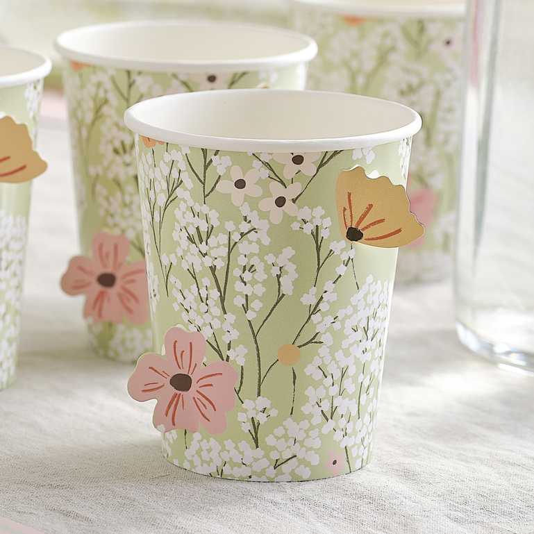 Pastel Floral Flower Pop Out Paper Party Cups