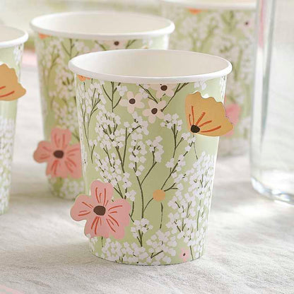 Pastel Floral Flower Pop Out Paper Party Cups