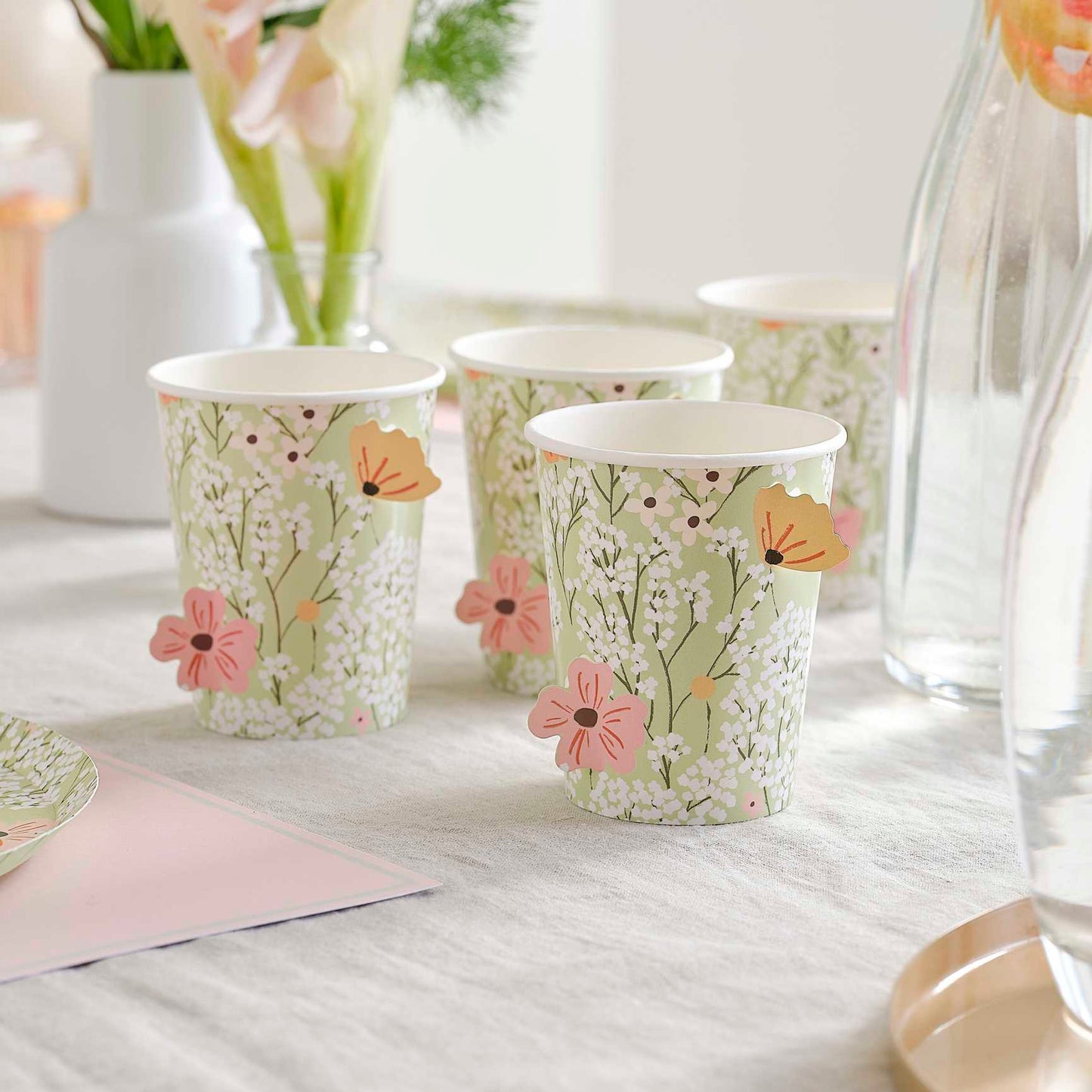 Pastel Floral Flower Pop Out Paper Party Cups