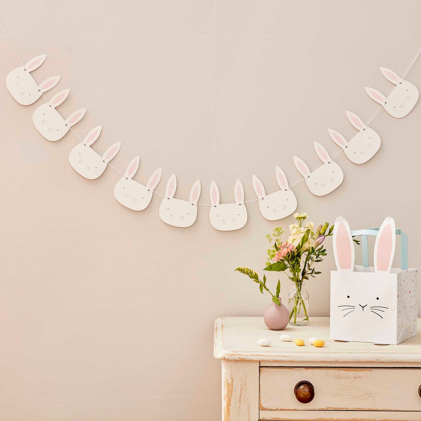 Pink & White Easter Bunny Face Bunting