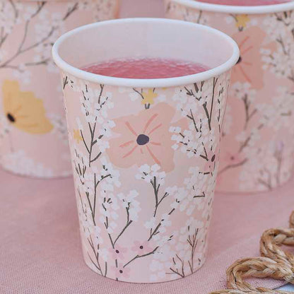 Pink Floral Flower Theme Paper Party Cups