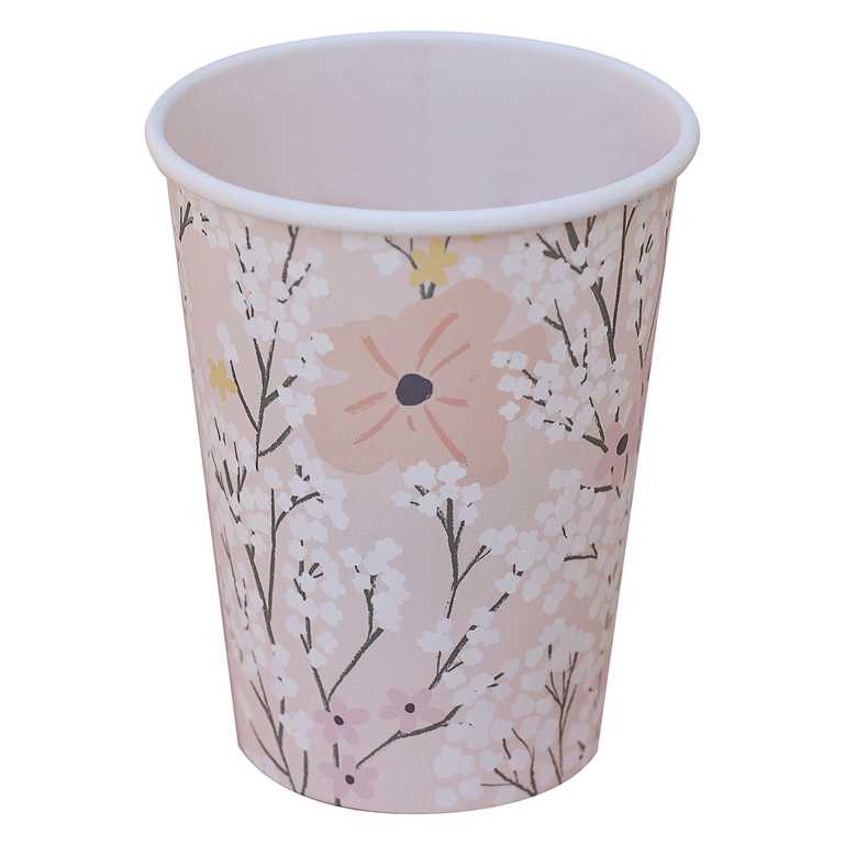 Pink Floral Flower Theme Paper Party Cups