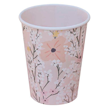 Pink Floral Flower Theme Paper Party Cups