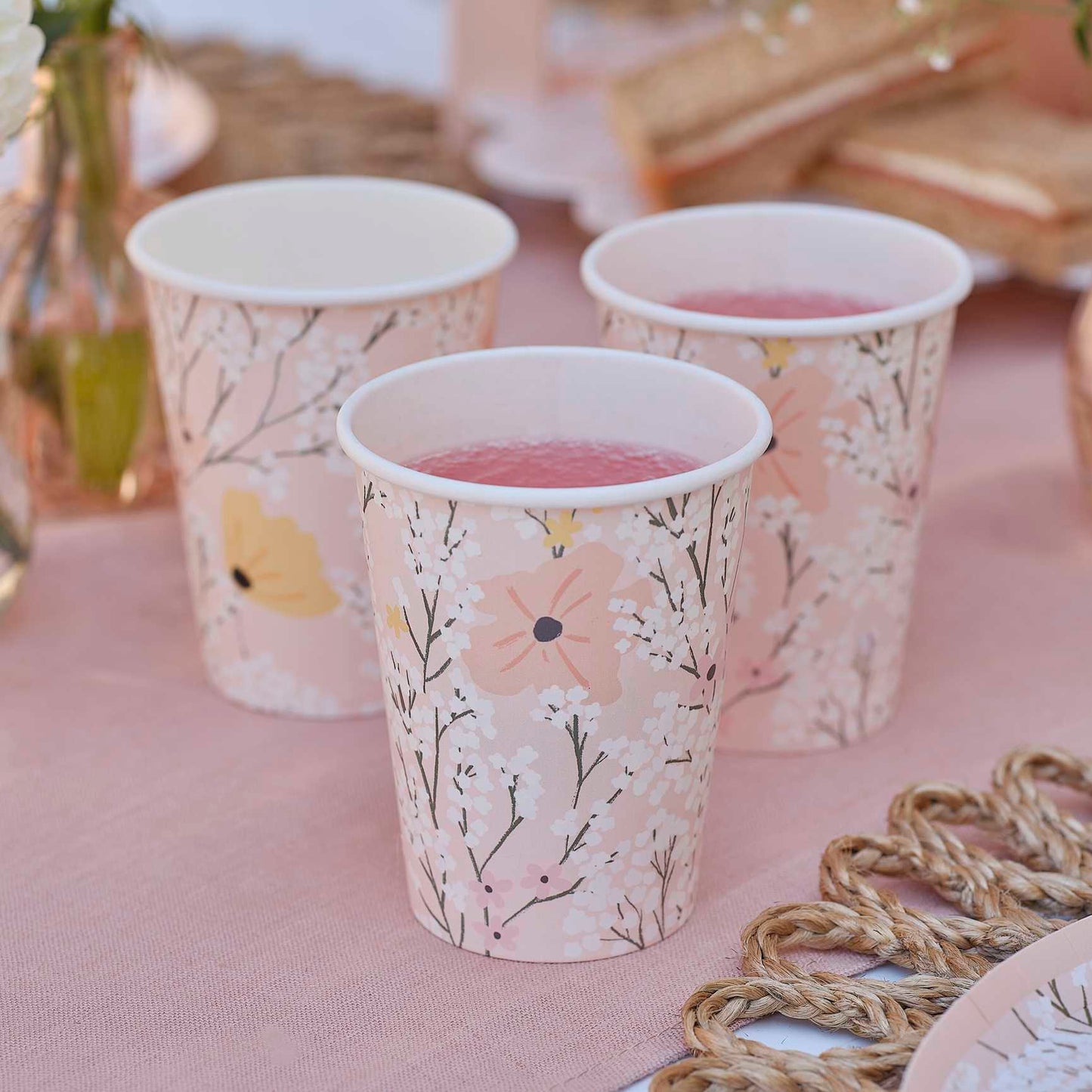 Pink Floral Flower Theme Paper Party Cups