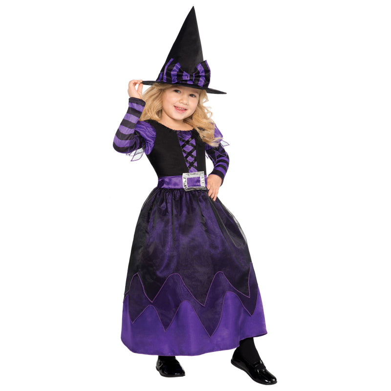 purple witch girls kids toddler halloween outfit trick or treating dress up party outfit 3-4 years old size