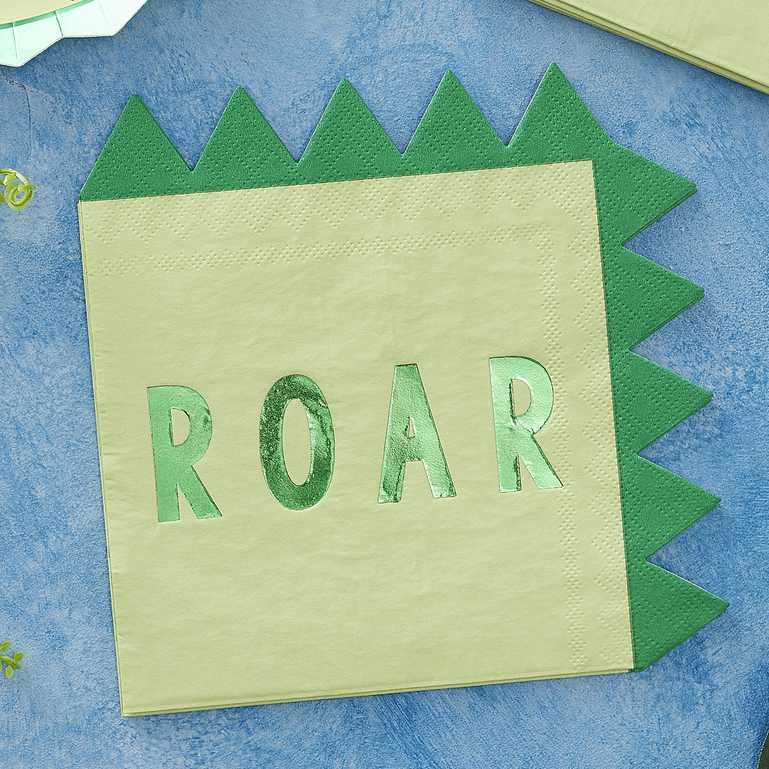 Roar Green Dinosaur Dino Paper Party Napkin Serviettes Pk 16