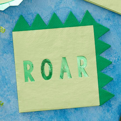 Roar Green Dinosaur Dino Paper Party Napkin Serviettes Pk 16