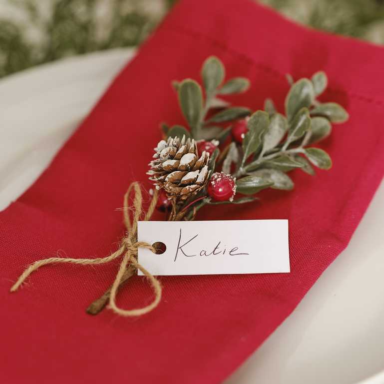 Red Berry Sprig Traditional Christmas Foilage Name Place Cards