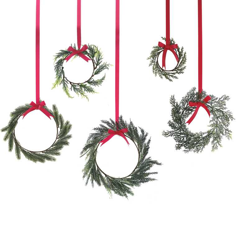 Mini Hanging Christmas Wreaths with Red RIbbons