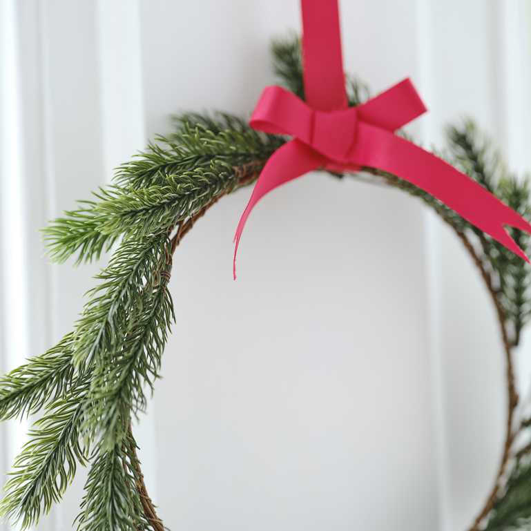 Mini Hanging Christmas Wreaths with Red RIbbons