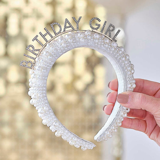 Rhinestone & Pearl Birthday Girl Headband Crown