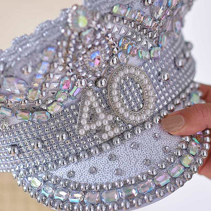 Silver Sequin & Pearl 40th Birthday Captains Hat