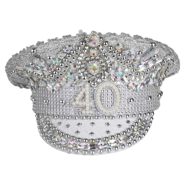 Silver Sequin & Pearl 40th Birthday Captains Hat