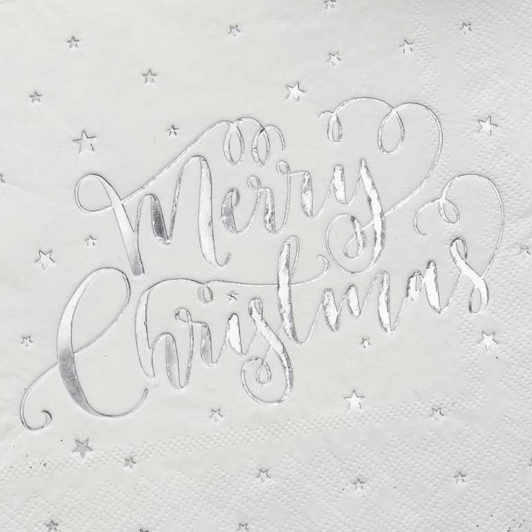 Silver Merry Christmas Paper Party Napkins Serviettes