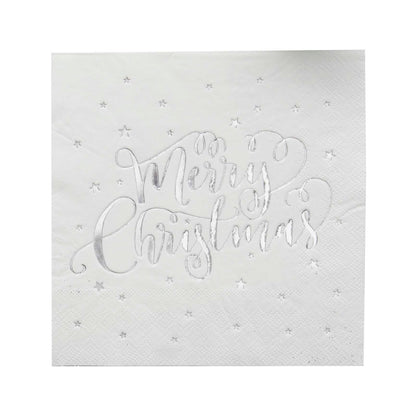 Silver Merry Christmas Paper Party Napkins Serviettes