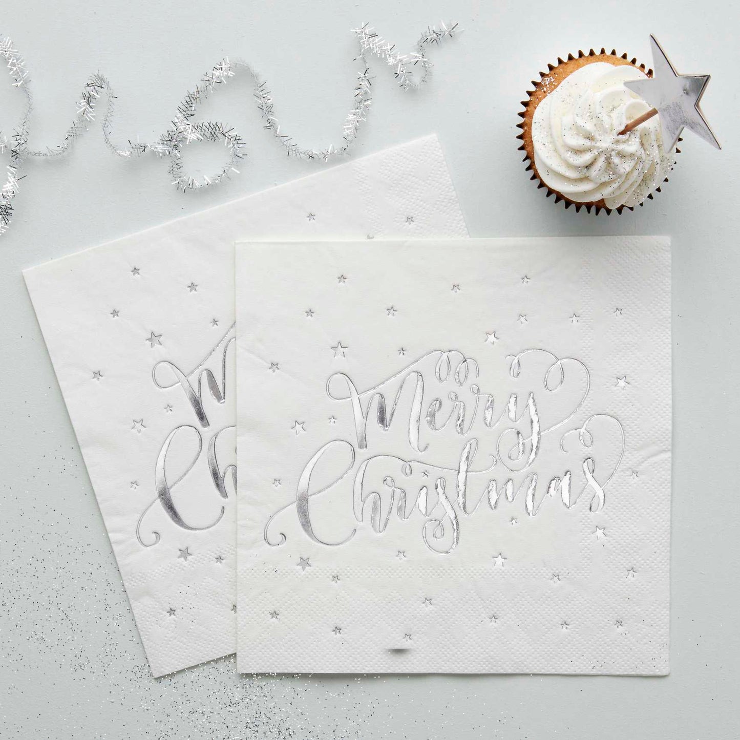 Silver Merry Christmas Paper Party Napkins Serviettes