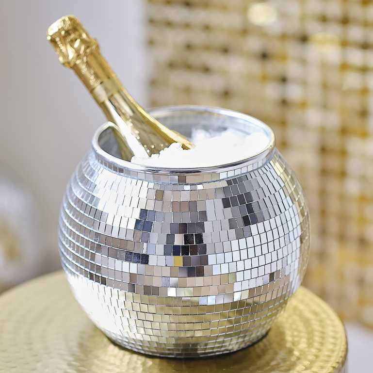 Silver Mirror Disco Ball Ice Drink Bucket