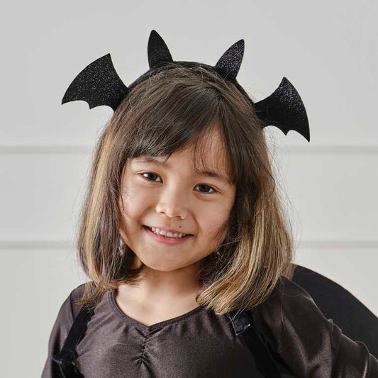 Sparkly Glitter Black Bat Headband Kids Halloween Costume