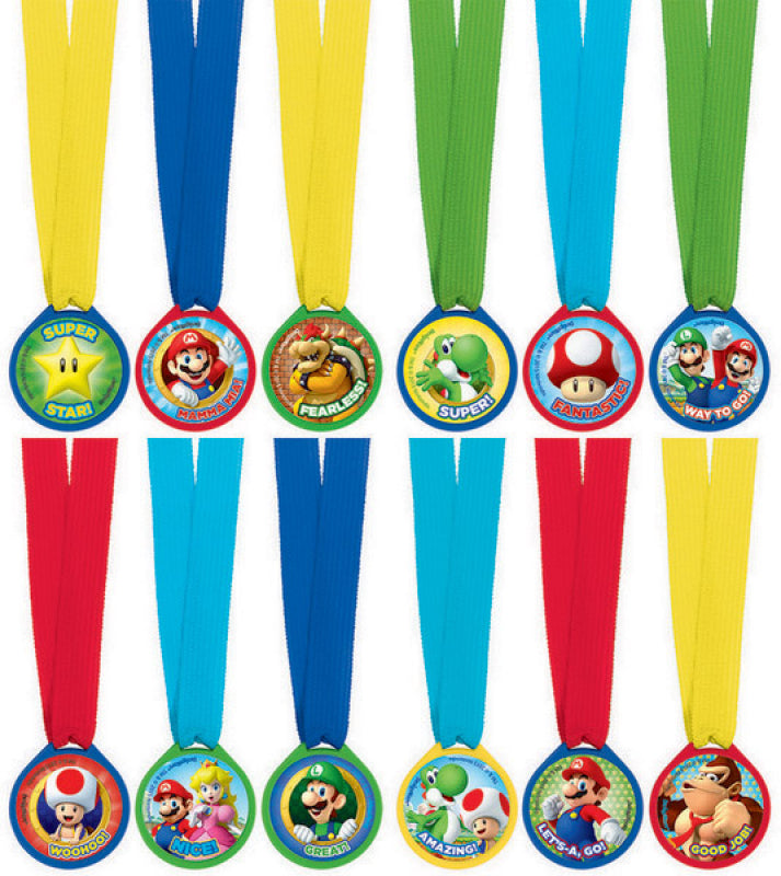 Super Mario Brothers Party Game Medal Awards Favours Pk 12