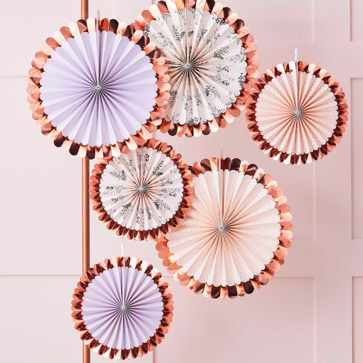 Let's Par Tea Floral Rose Gold Hanging Wall Fan Decorations