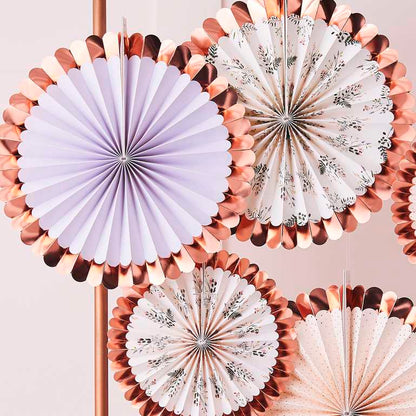 Let's Par Tea Floral Rose Gold Hanging Wall Fan Decorations