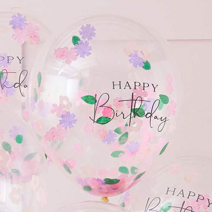 Let's Par Tea Floral Happy Birthday Confetti Balloons