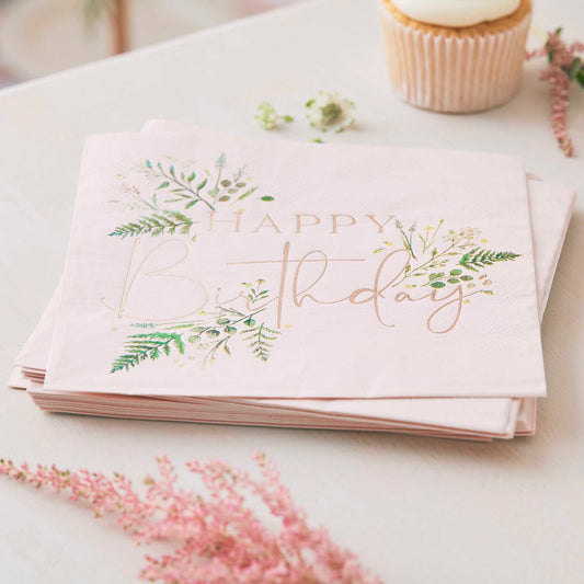 Let's Par Tea Floral Happy Birthday Paper Party Napkin Serviettes