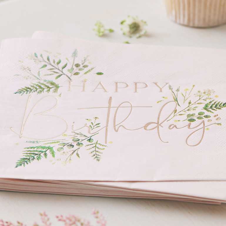 Let's Par Tea Floral Happy Birthday Paper Party Napkin Serviettes