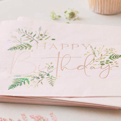 Let's Par Tea Floral Happy Birthday Paper Party Napkin Serviettes