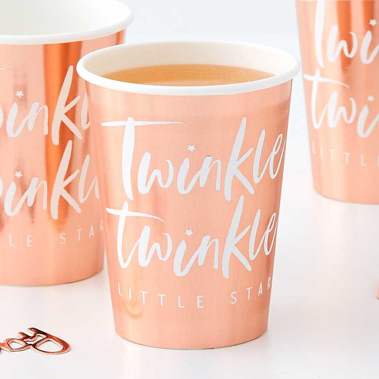 Twinkle Twinkle Little Star Baby Shower Rose Gold Paper Party Cup Pack 8