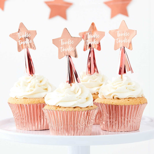 Twinkle Twinkle Rose Gold Star Cake Cupcake Toppers