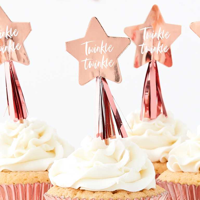 Twinkle Twinkle Rose Gold Star Cake Cupcake Toppers