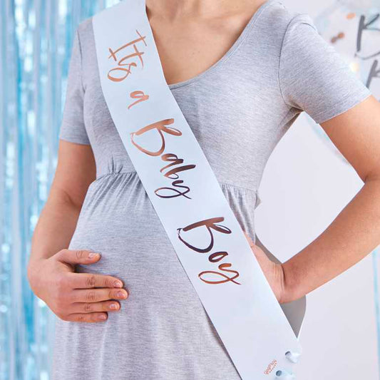 It's a Baby Boy Blue Baby Shower Gender Reveal Sash