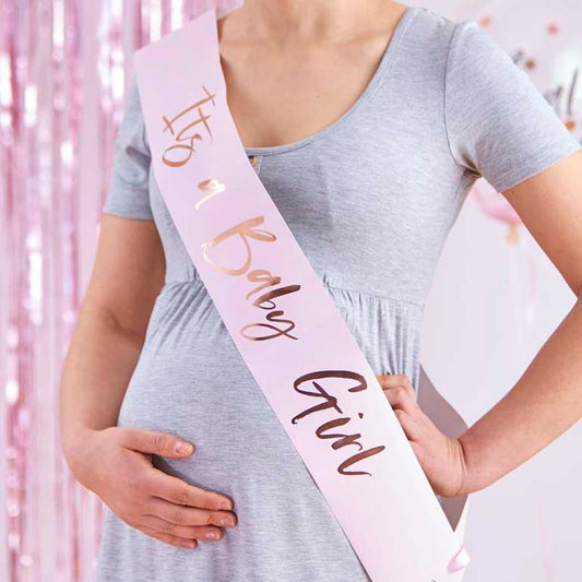 It's a Baby Girl Pink Baby Shower Gender Reveal Sash