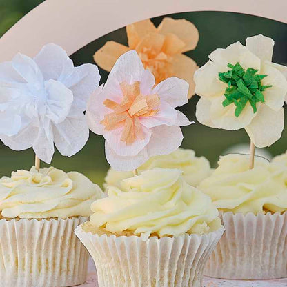 Tissue Paper Flower Birthday Party Cupcake Toppers